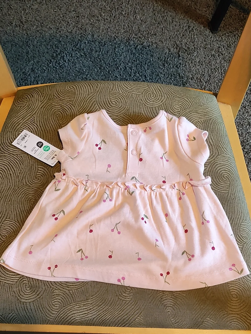 Carter's Child Of Mine Baby Pink Cherry Print Dressy Dress 0-3 Months Old